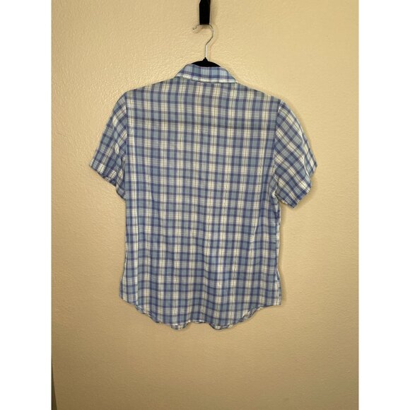Vintage Sears Womens Western Short Sleeve Checkered Shirt Blue/White Size 12 - Picture 5 of 6